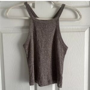 Small Windsor Sweater Knit Tank Top Beige Taupe Sleeveless Shirt Ribbed Stretch